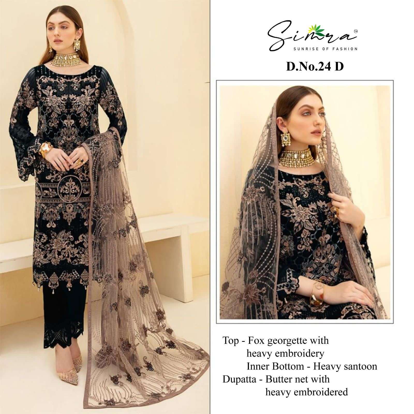 SIMRA 24 A TO D FOX GEORGETTE HEAVY EMBROIDERED Salwar Kameez Wholesale catalog