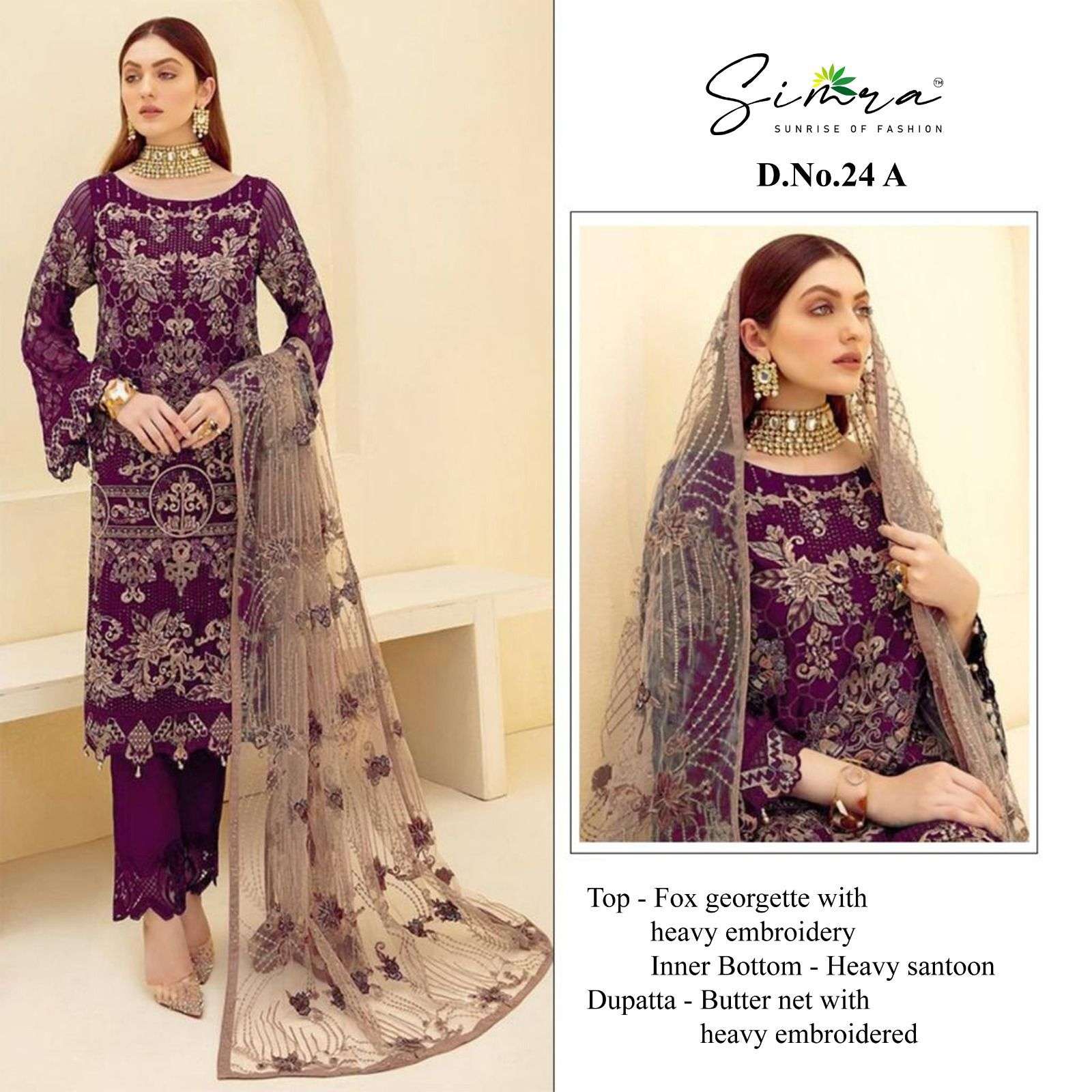 SIMRA 24 A TO D FOX GEORGETTE HEAVY EMBROIDERED Salwar Kameez Wholesale catalog