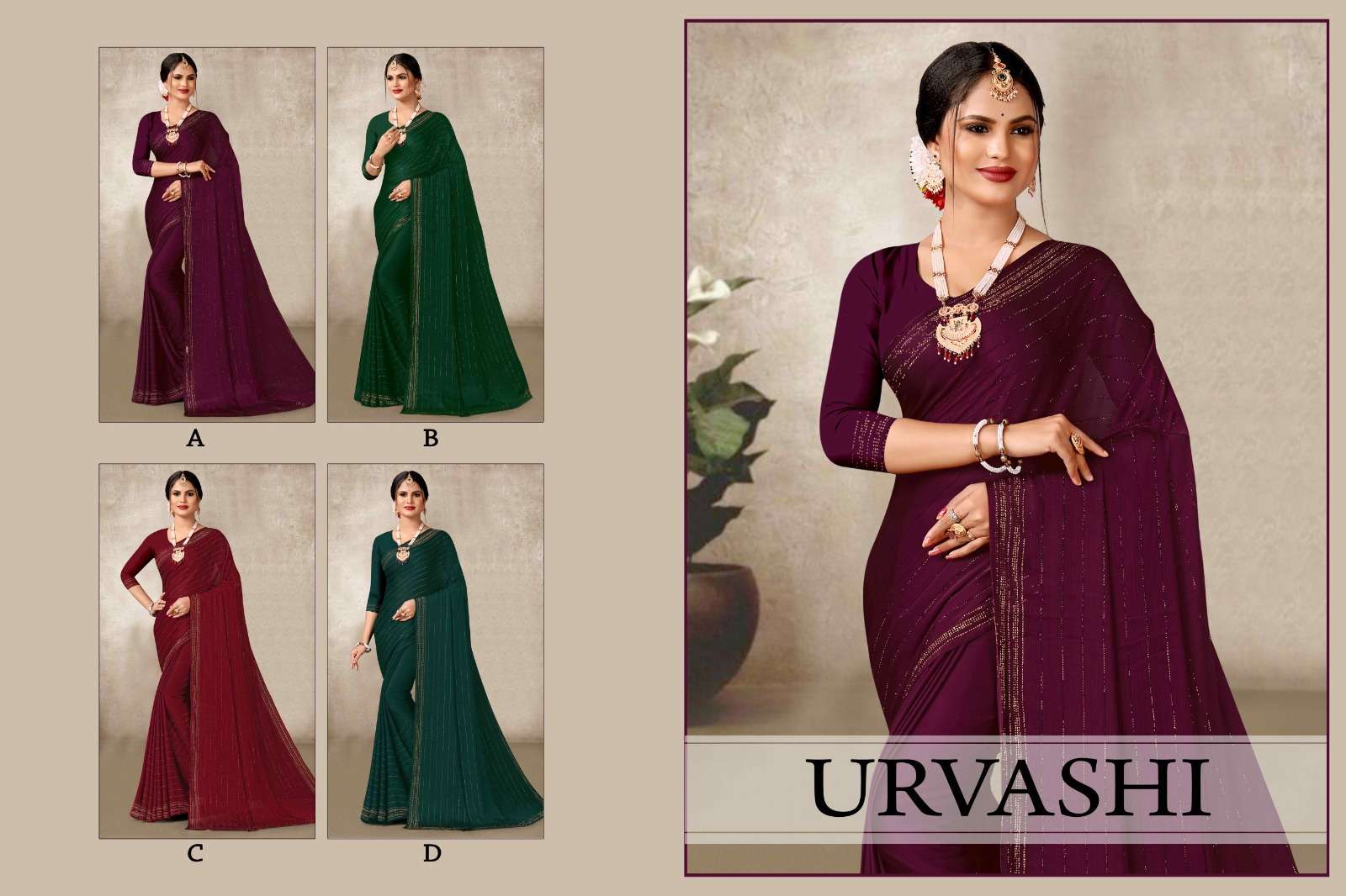 URVASHI  BY RONISHA SAREE  FANCY FABRICS SELF PETTERN WITH SIROSKI DIAMOND WORK SUPER HIT COLLECTION 