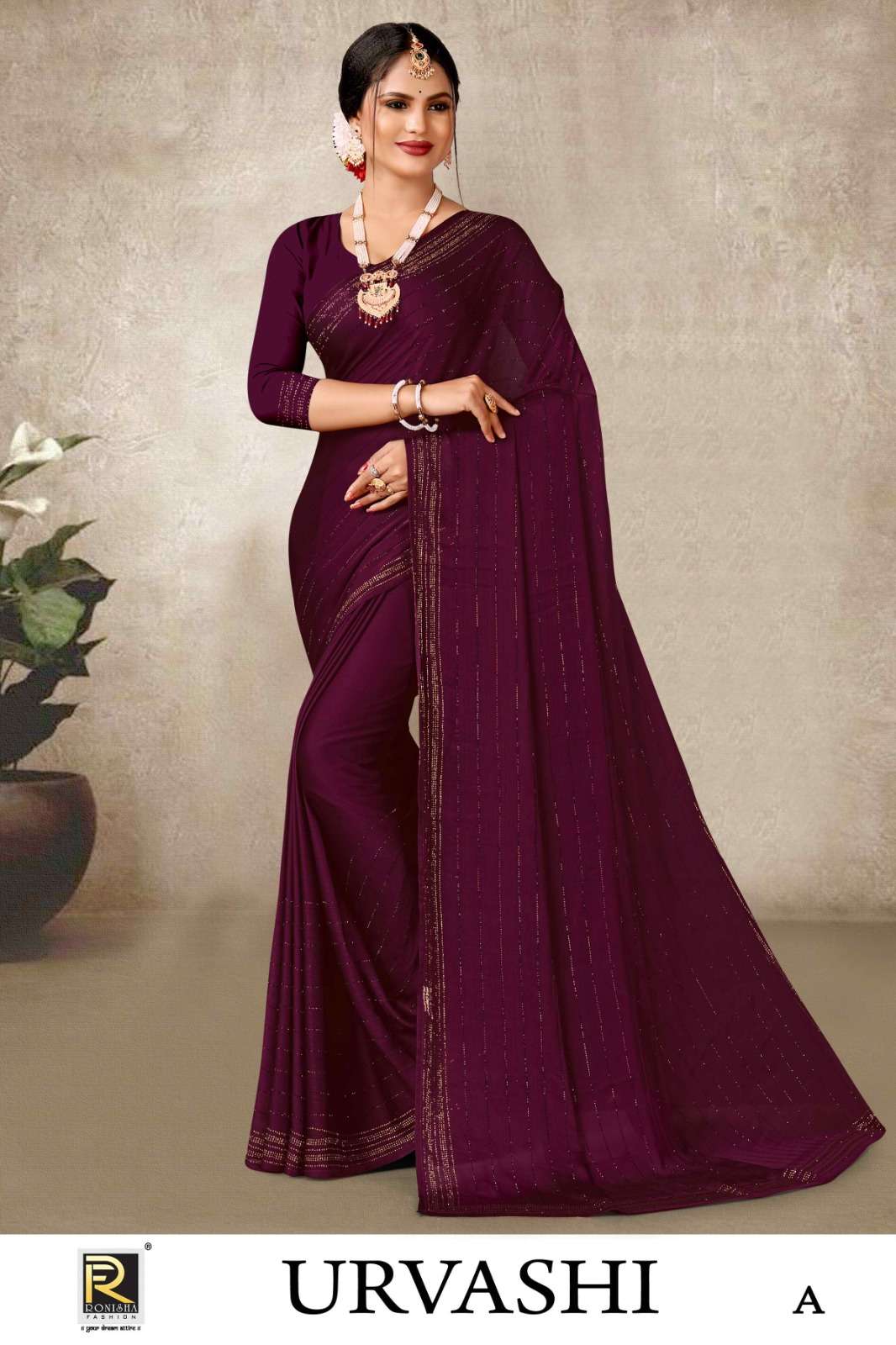 URVASHI  BY RONISHA SAREE  FANCY FABRICS SELF PETTERN WITH SIROSKI DIAMOND WORK SUPER HIT COLLECTION 