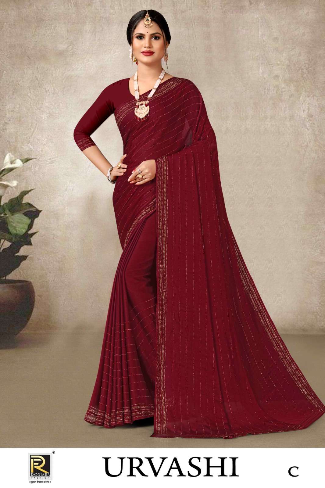 URVASHI  BY RONISHA SAREE  FANCY FABRICS SELF PETTERN WITH SIROSKI DIAMOND WORK SUPER HIT COLLECTION 