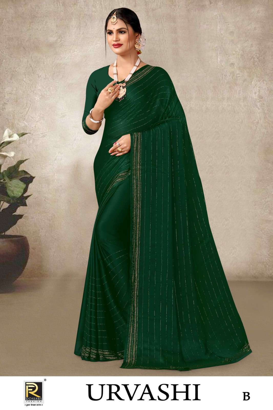 URVASHI  BY RONISHA SAREE  FANCY FABRICS SELF PETTERN WITH SIROSKI DIAMOND WORK SUPER HIT COLLECTION 