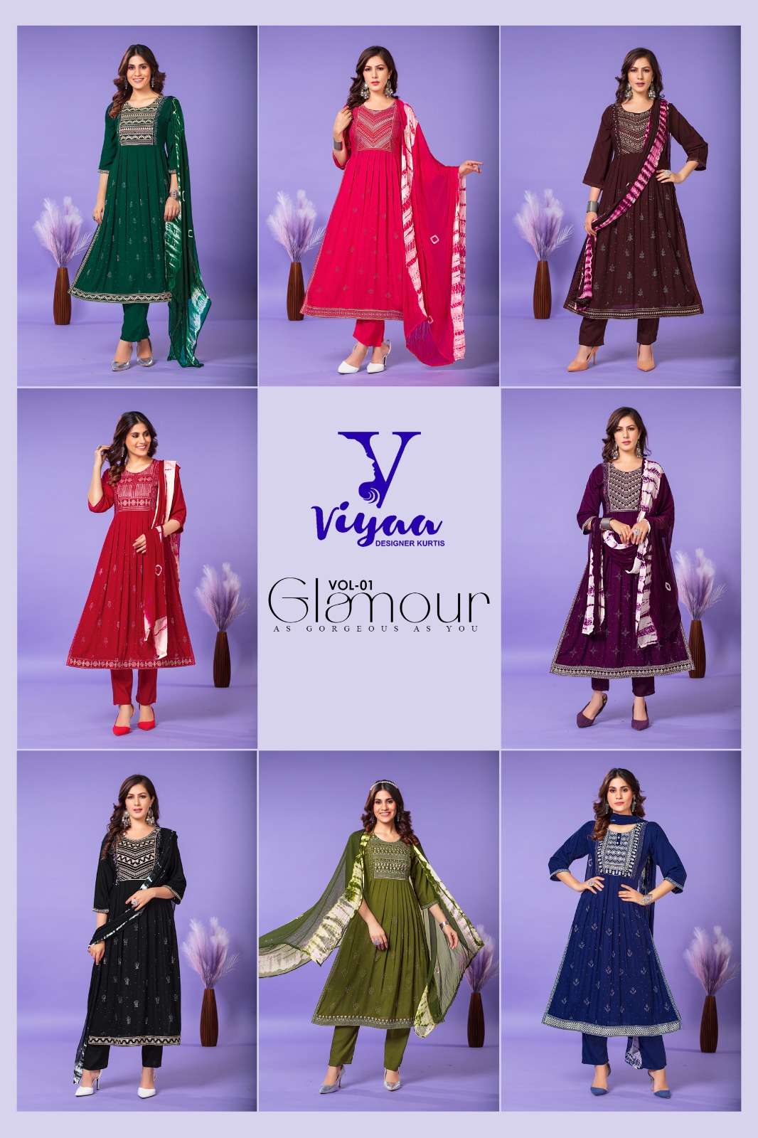 VIYAA DESIGNER GLAMOUR V1 Naira Cut Kurti Wholesale catalog