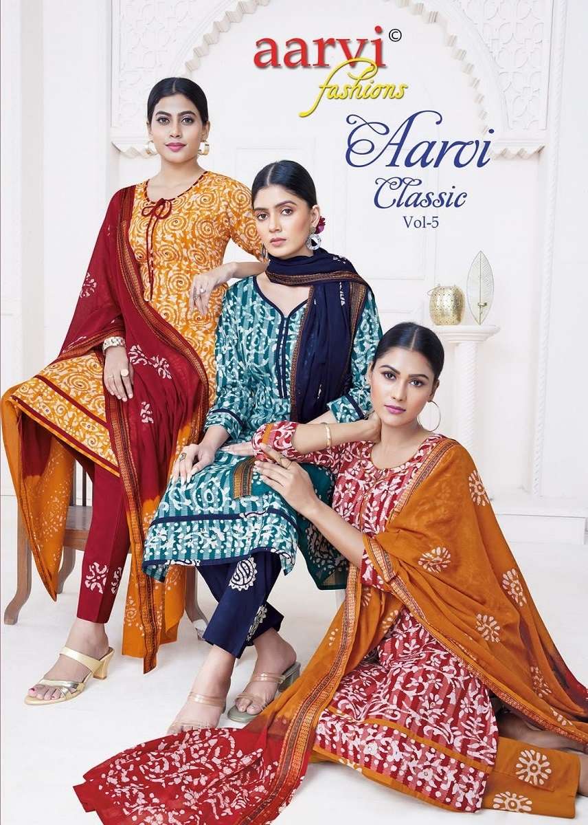Aarvi Fashion Classic Vol-5 – Kurti Pant With Dupatta -Wholesale Catalog