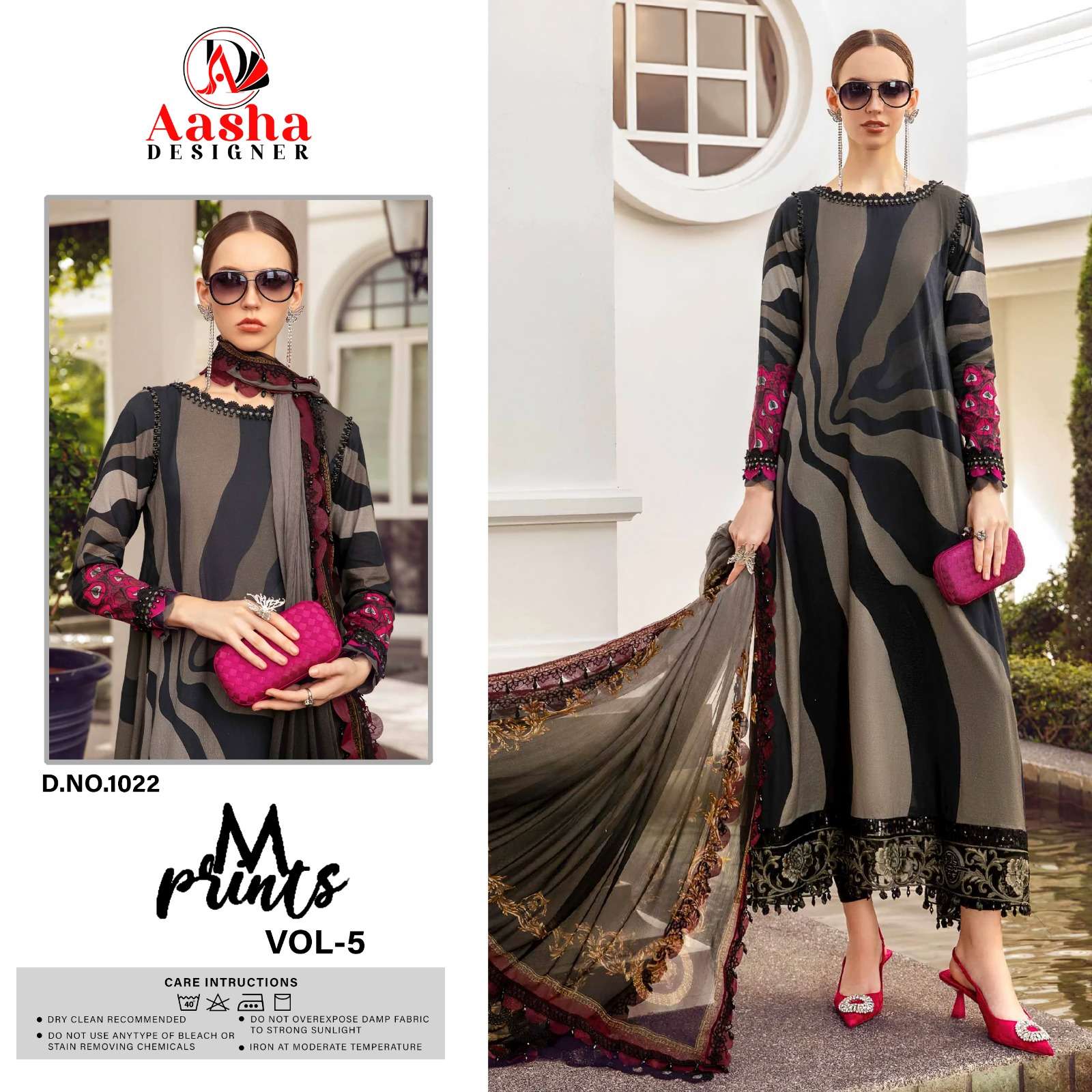 Aasha M Print Vol 5 Chiffon Dupatta Pakistani Salwar Suits Wholesale catalog