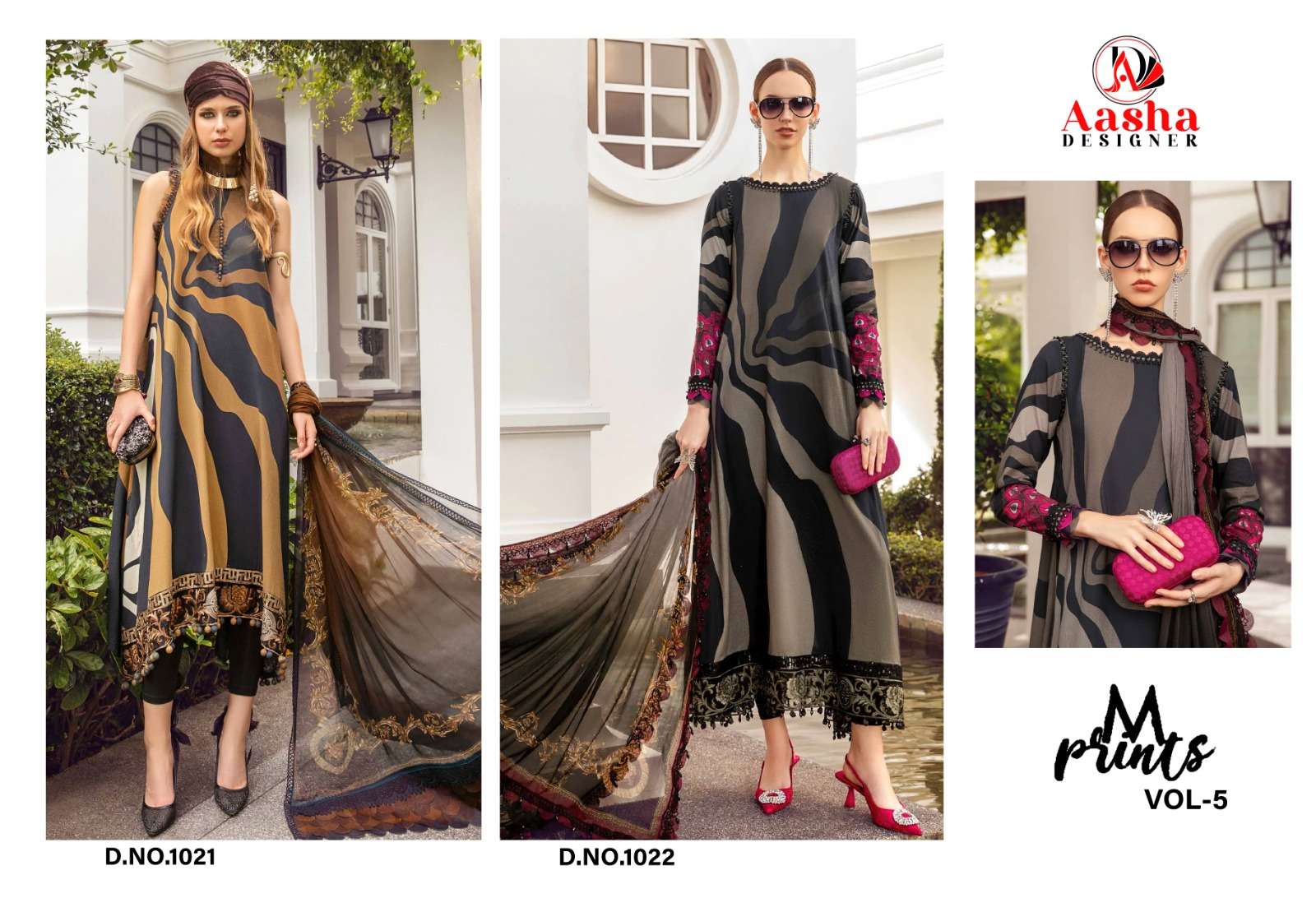 Aasha M Print Vol 5 Chiffon Dupatta Pakistani Salwar Suits Wholesale catalog
