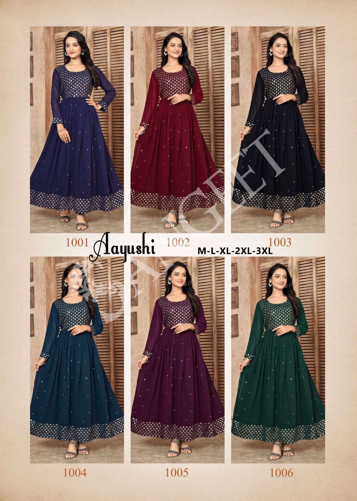 AAYUSHI FAUX GEORGETTE FOIL GOLD PRINT Kurti Wholesale catalog