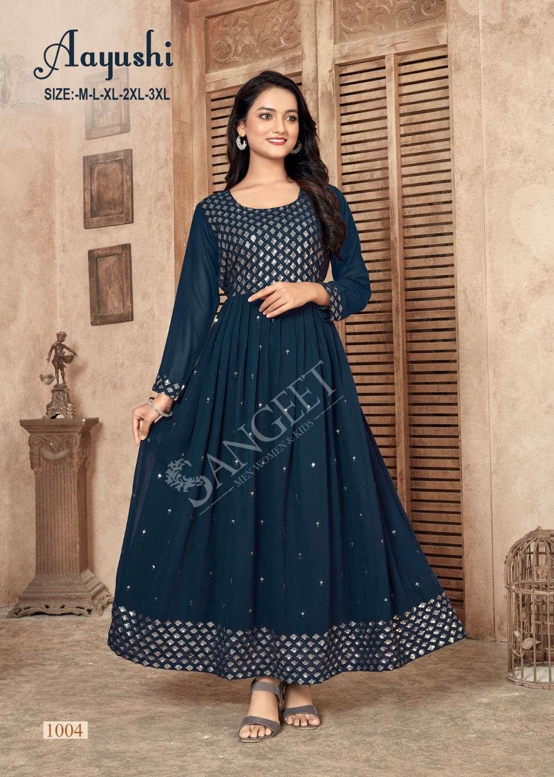 AAYUSHI FAUX GEORGETTE FOIL GOLD PRINT Kurti Wholesale catalog