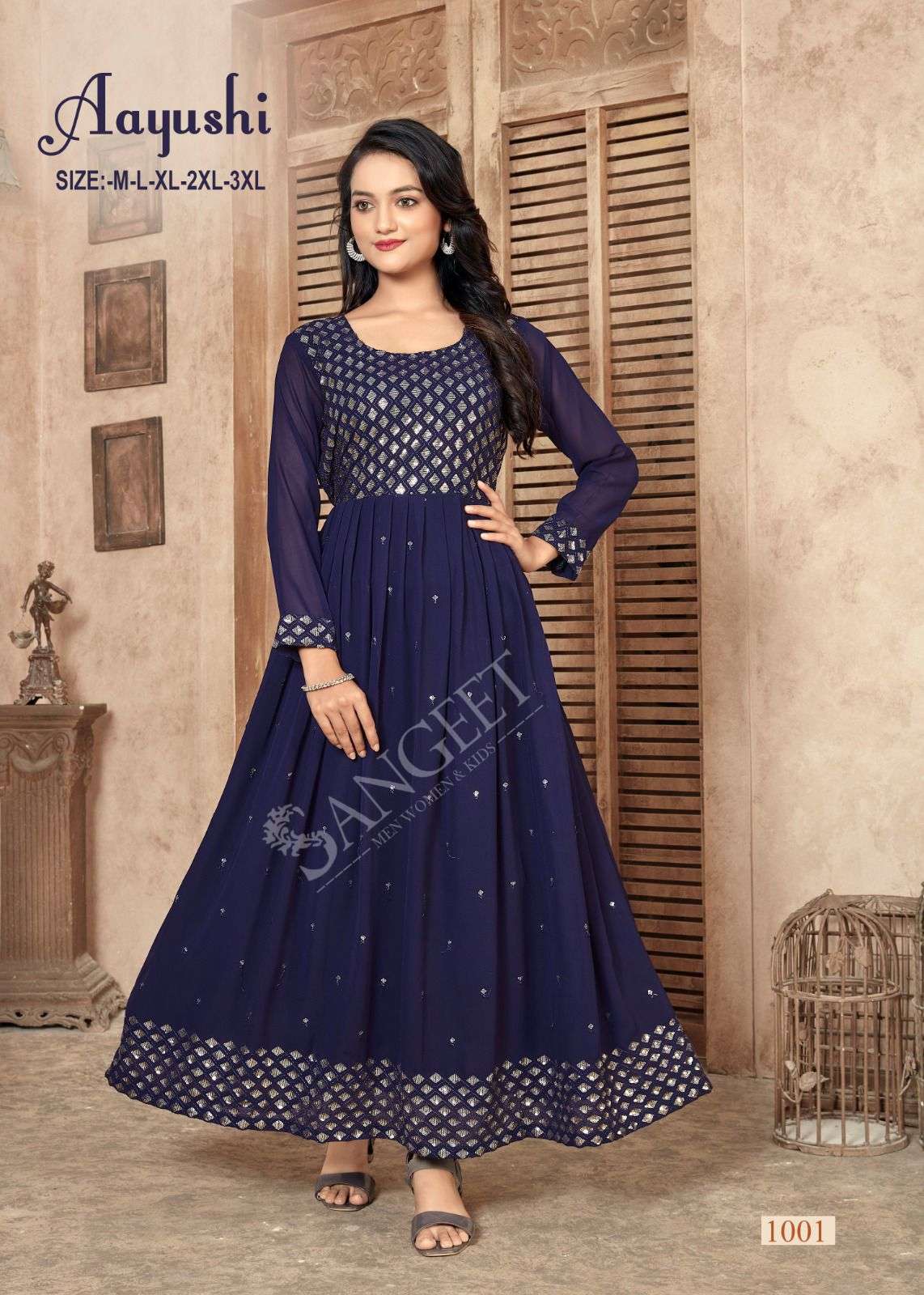 AAYUSHI FAUX GEORGETTE FOIL GOLD PRINT Kurti Wholesale catalog