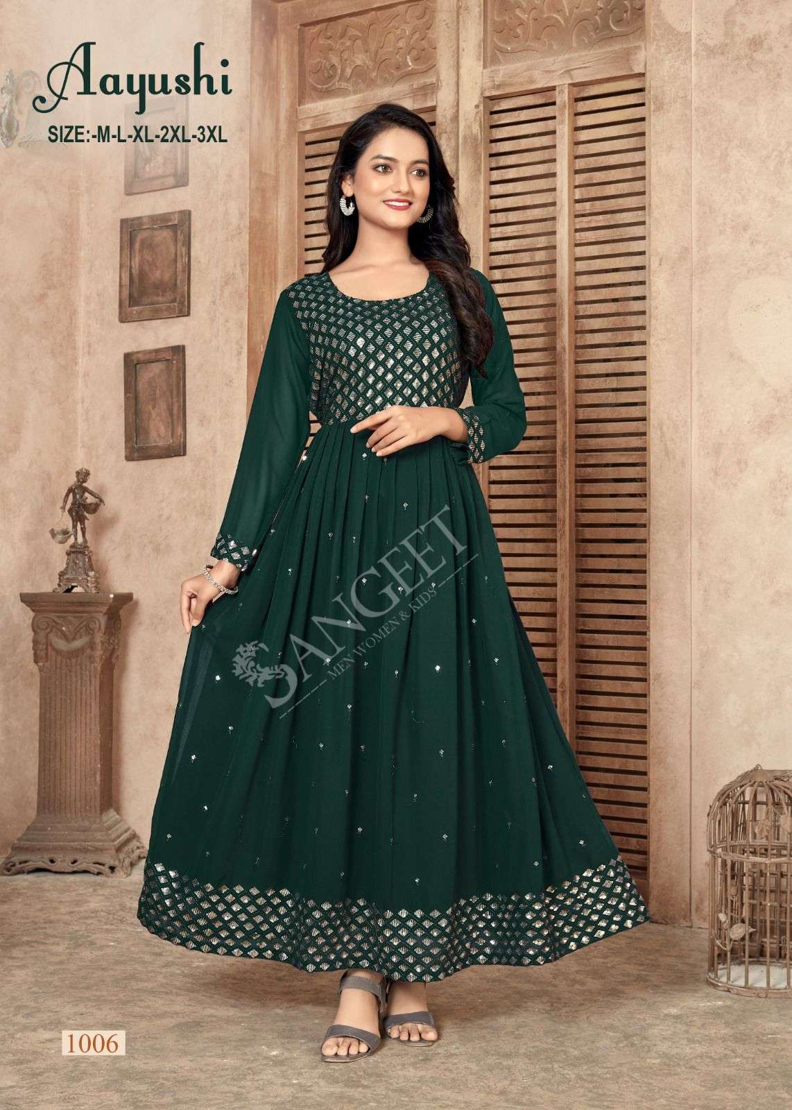 AAYUSHI FAUX GEORGETTE FOIL GOLD PRINT Kurti Wholesale catalog
