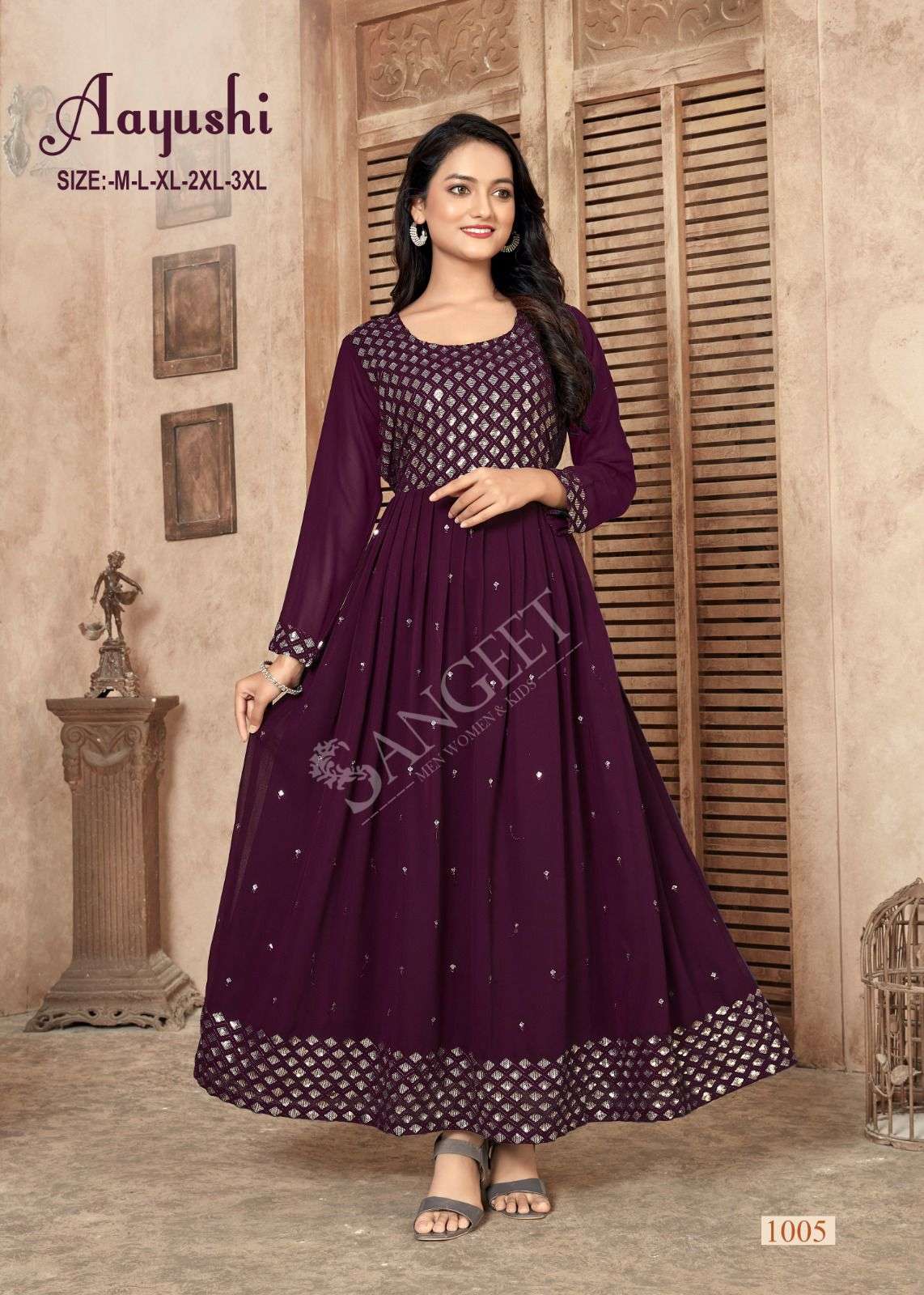 AAYUSHI FAUX GEORGETTE FOIL GOLD PRINT Kurti Wholesale catalog