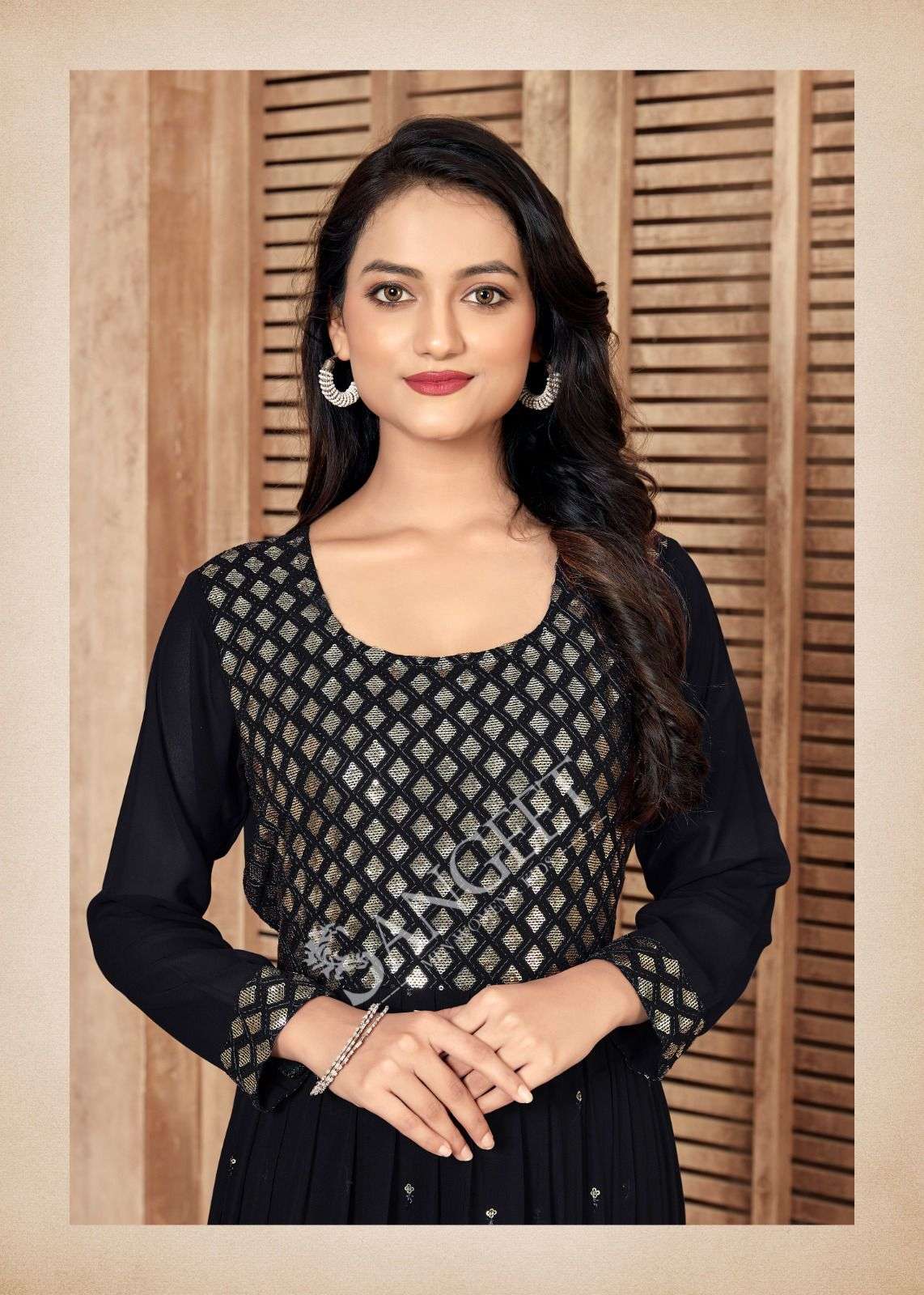 AAYUSHI FAUX GEORGETTE FOIL GOLD PRINT Kurti Wholesale catalog