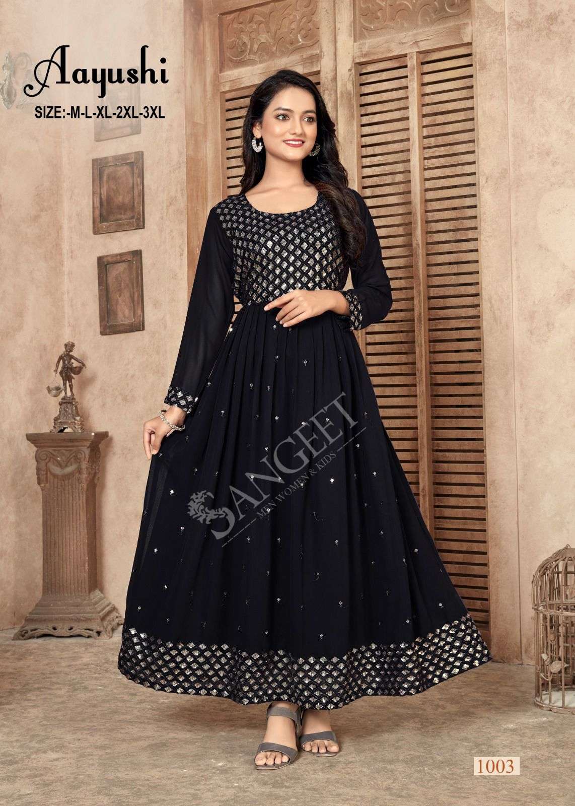 AAYUSHI FAUX GEORGETTE FOIL GOLD PRINT Kurti Wholesale catalog