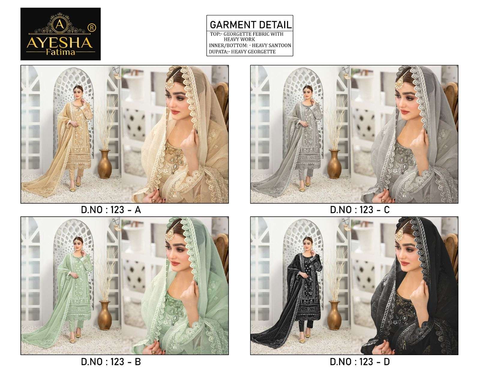 Ayesha Fatima 123 Heavy Georgette Salwar Kameez Wholesale catalog