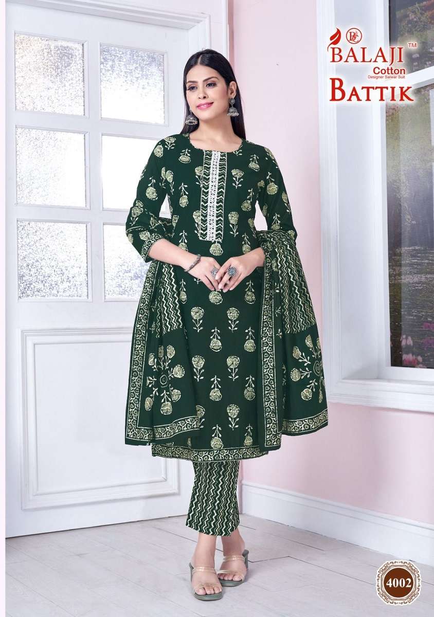 Balaji Battik Art Work Vol-4 Kurti Pant Dupatta -Wholesale Catalog