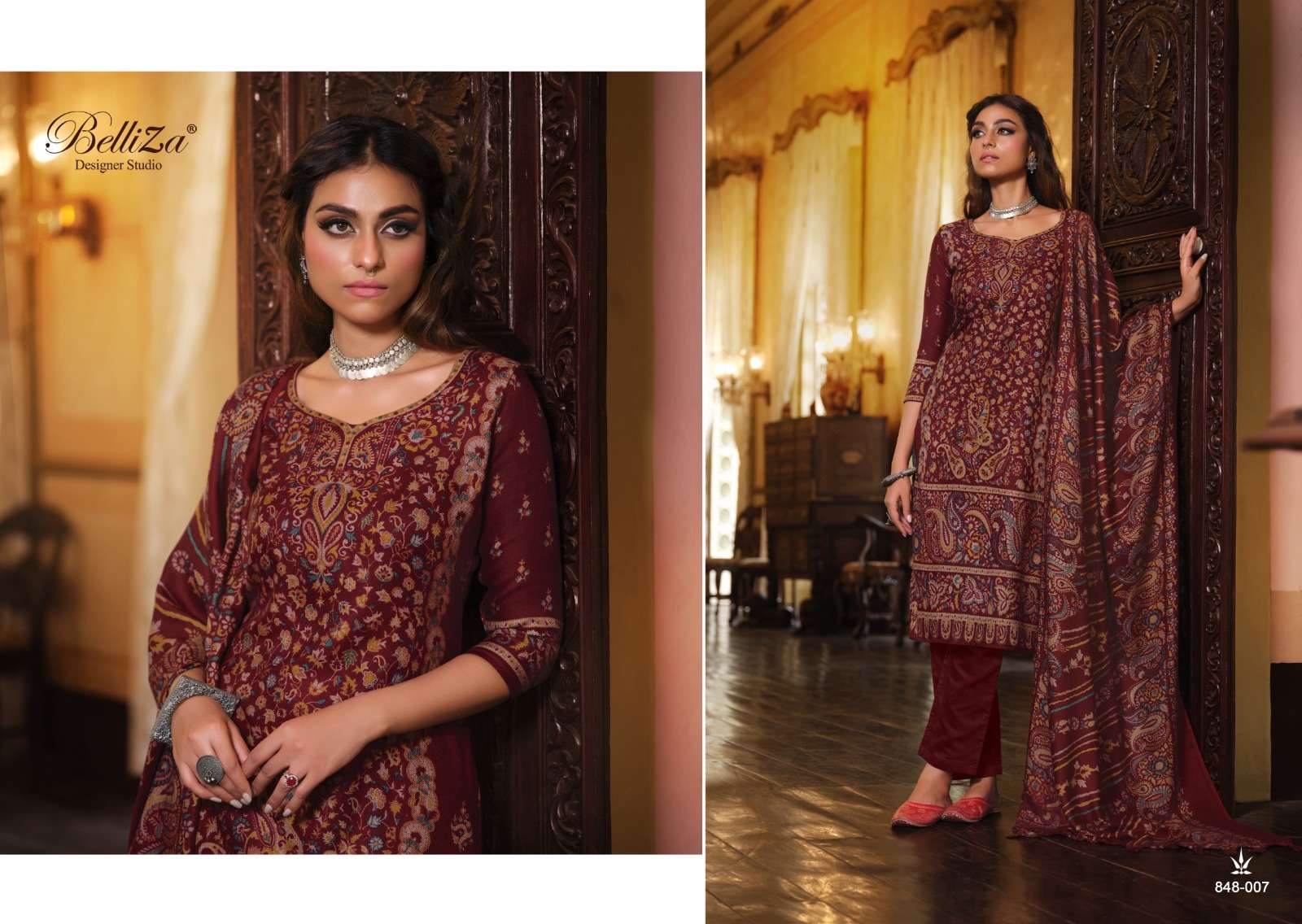 Belliza Cashmera Kaani Winter Pashmina Dress Material Wholesale catalog