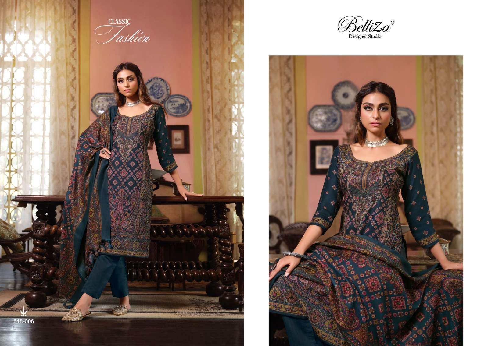 Belliza Cashmera Kaani Winter Pashmina Dress Material Wholesale catalog