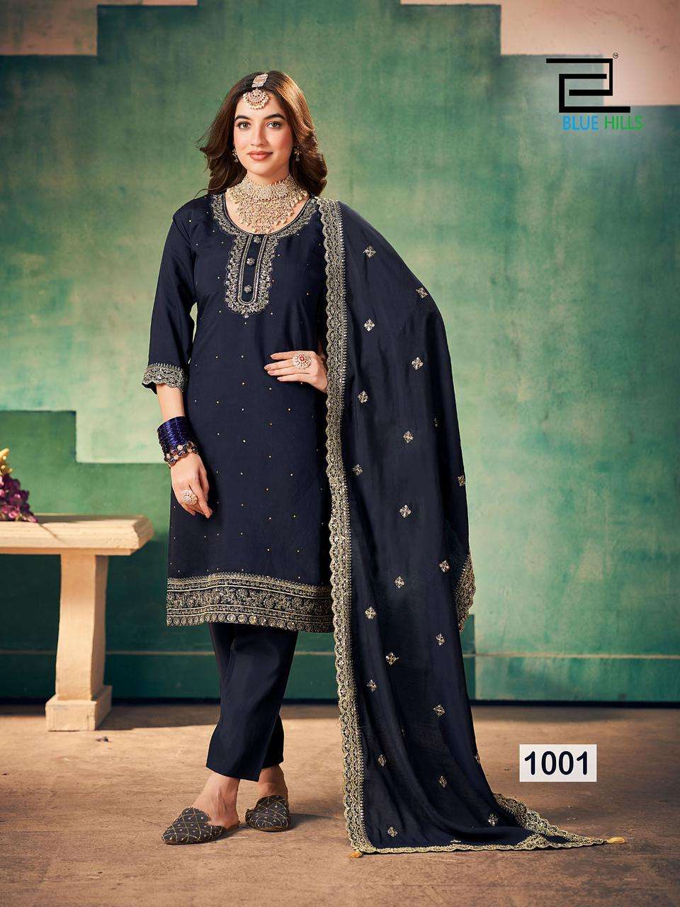 Blue Hills Full Moon Roman Silk Kurti Pant With Dupatta Wholesale catalog