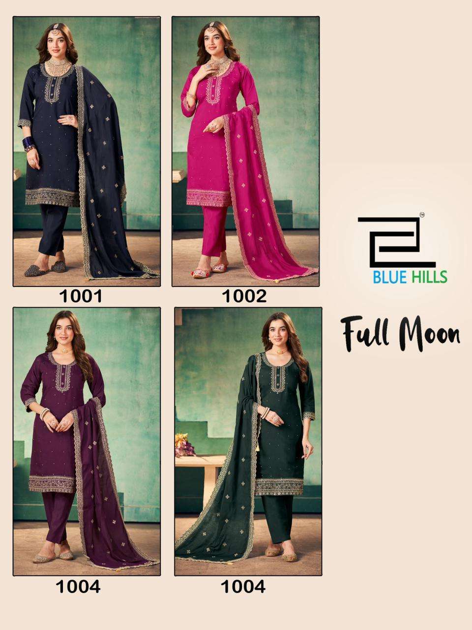 Blue Hills Full Moon Roman Silk Kurti Pant With Dupatta Wholesale catalog