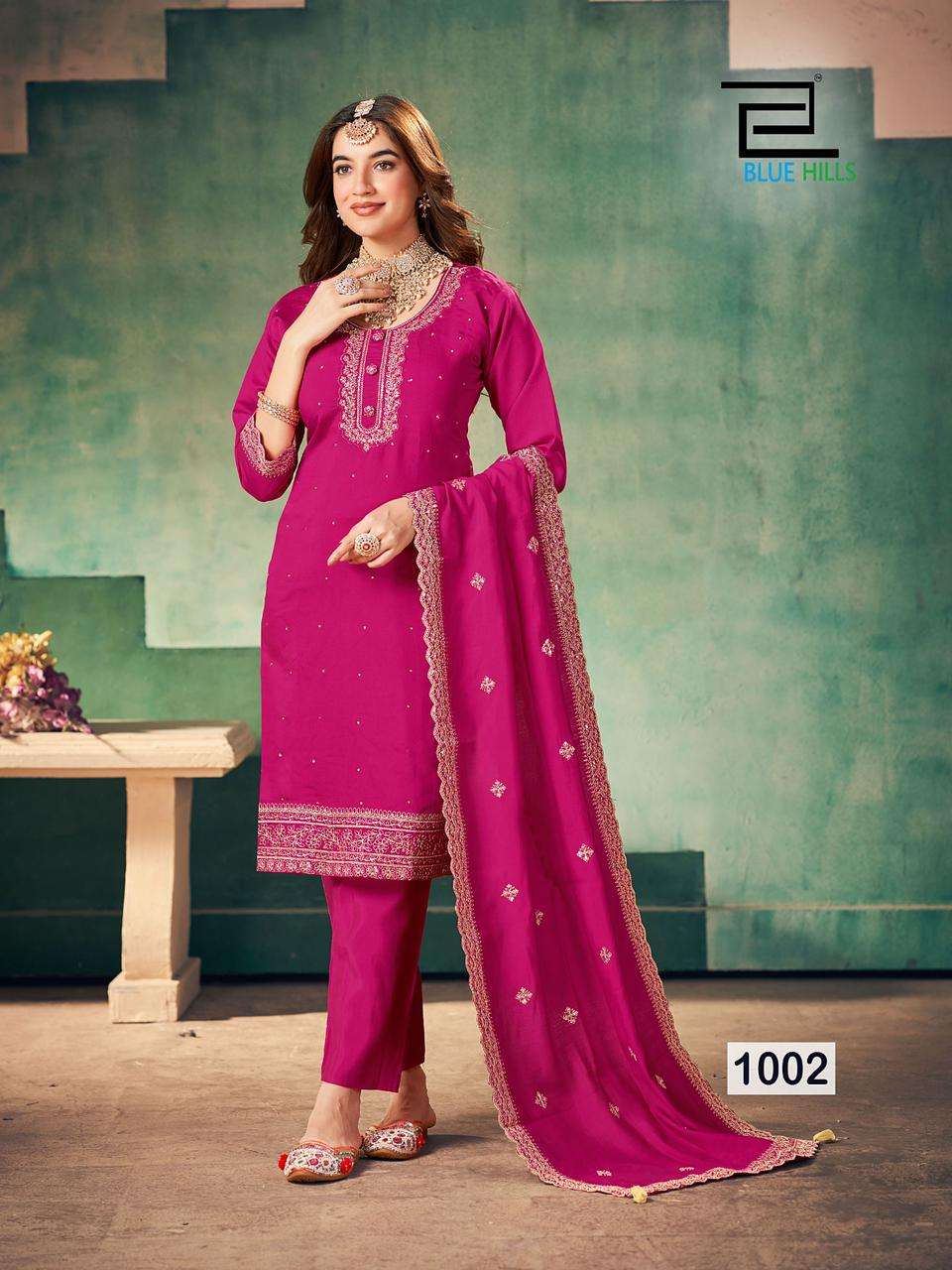 Blue Hills Full Moon Roman Silk Kurti Pant With Dupatta Wholesale catalog