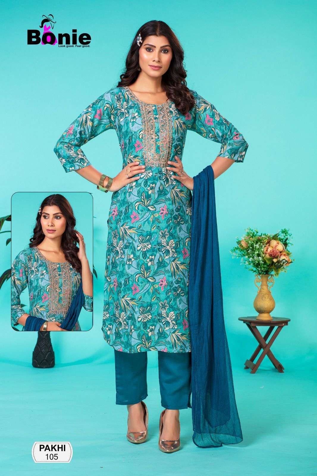 Bonie Pakhi Festive Wear Kurti Pant With Dupatta Wholesale catalog