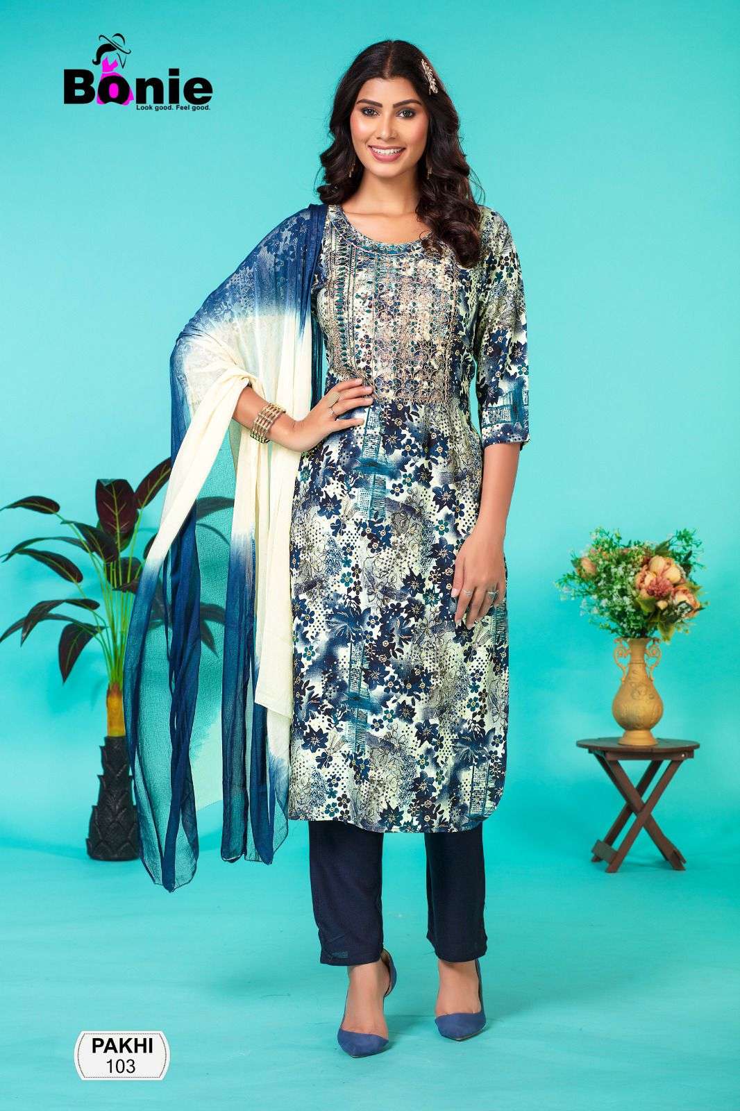 Bonie Pakhi Festive Wear Kurti Pant With Dupatta Wholesale catalog