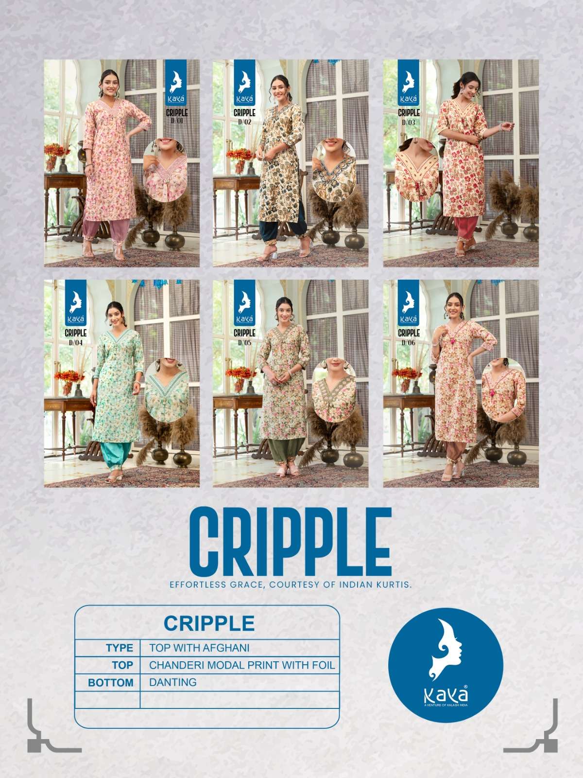 Cripple Afghani chanderi Modal Print Kurti Wholesale catalog
