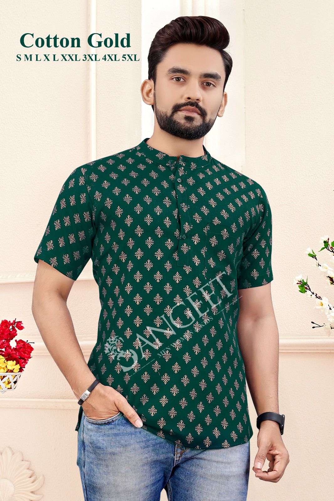GOLD COTTON MENS SHORT KURTA Wholesale catalog