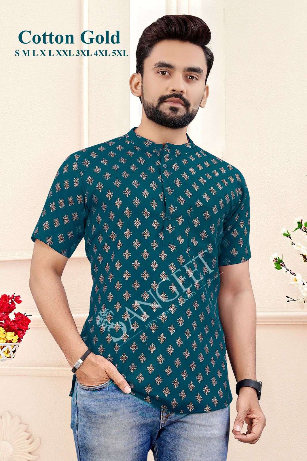 GOLD COTTON MENS SHORT KURTA Wholesale catalog