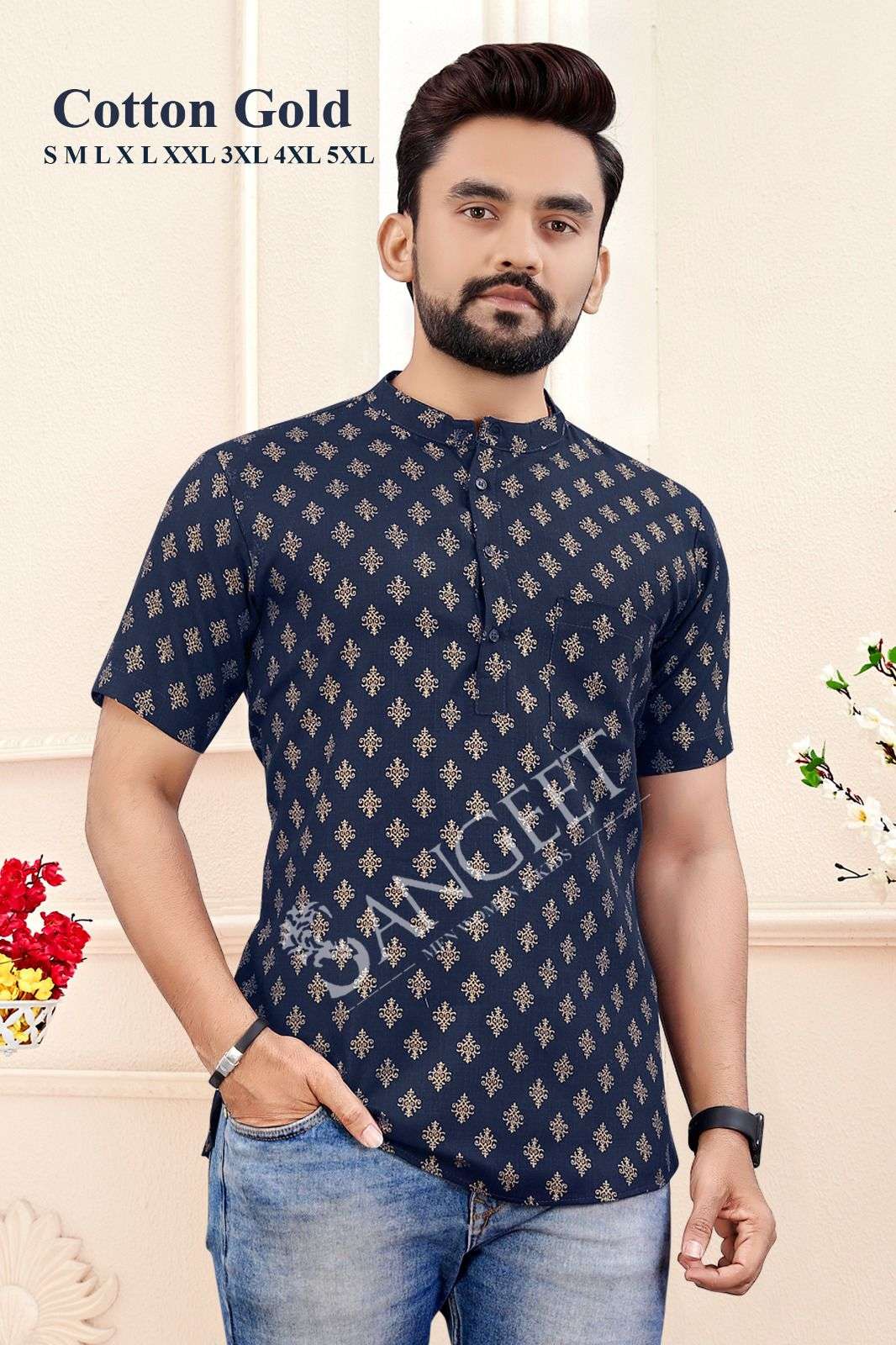GOLD COTTON MENS SHORT KURTA Wholesale catalog
