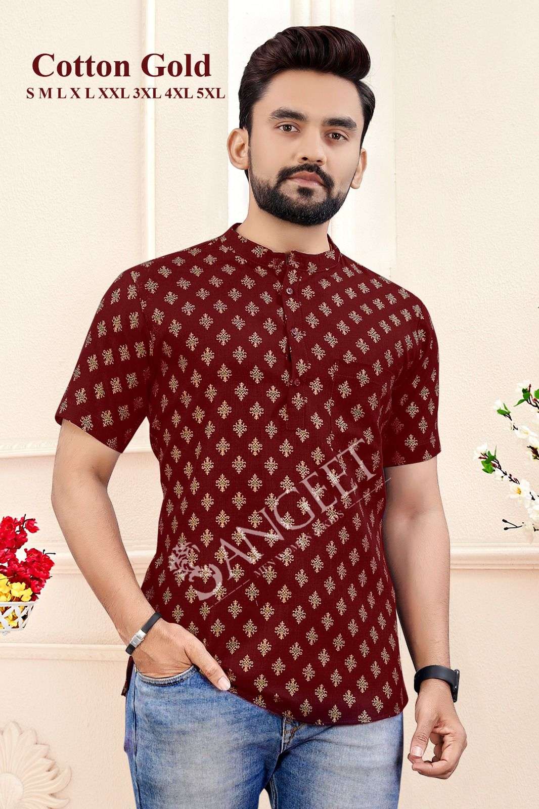 GOLD COTTON MENS SHORT KURTA Wholesale catalog