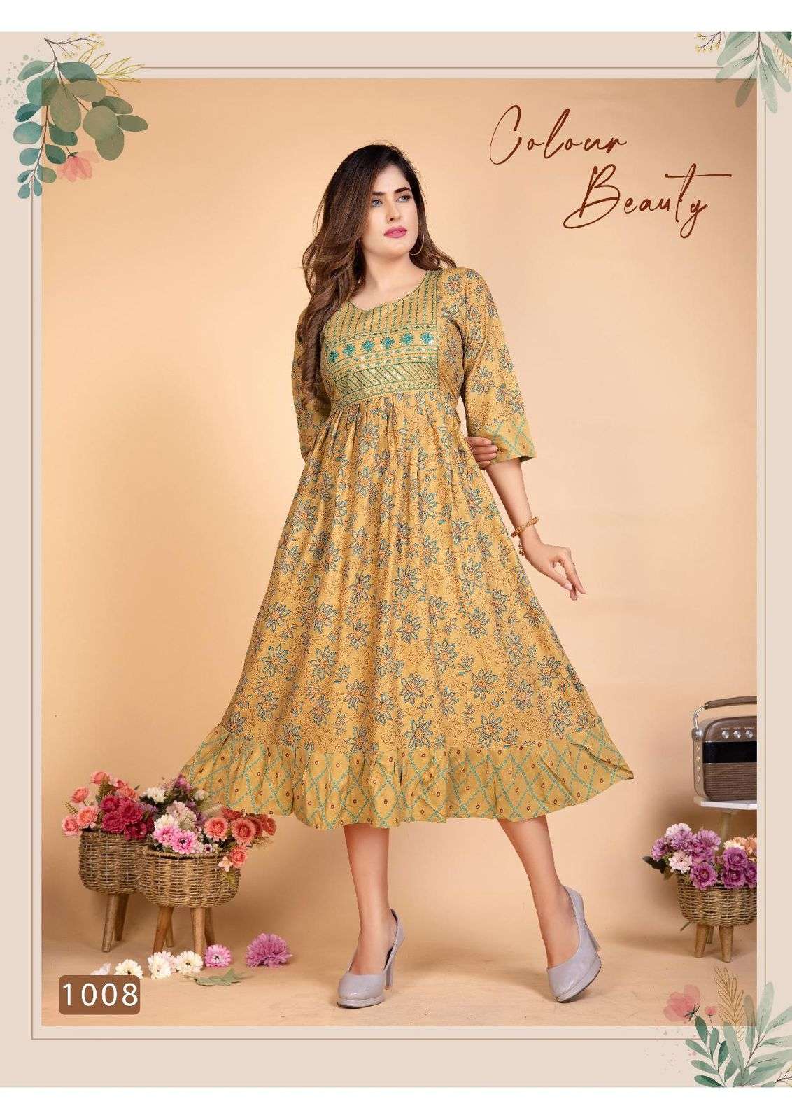 Golden Color Beauty Rayon Sequence Work Designer Kurti Wholesale catalog