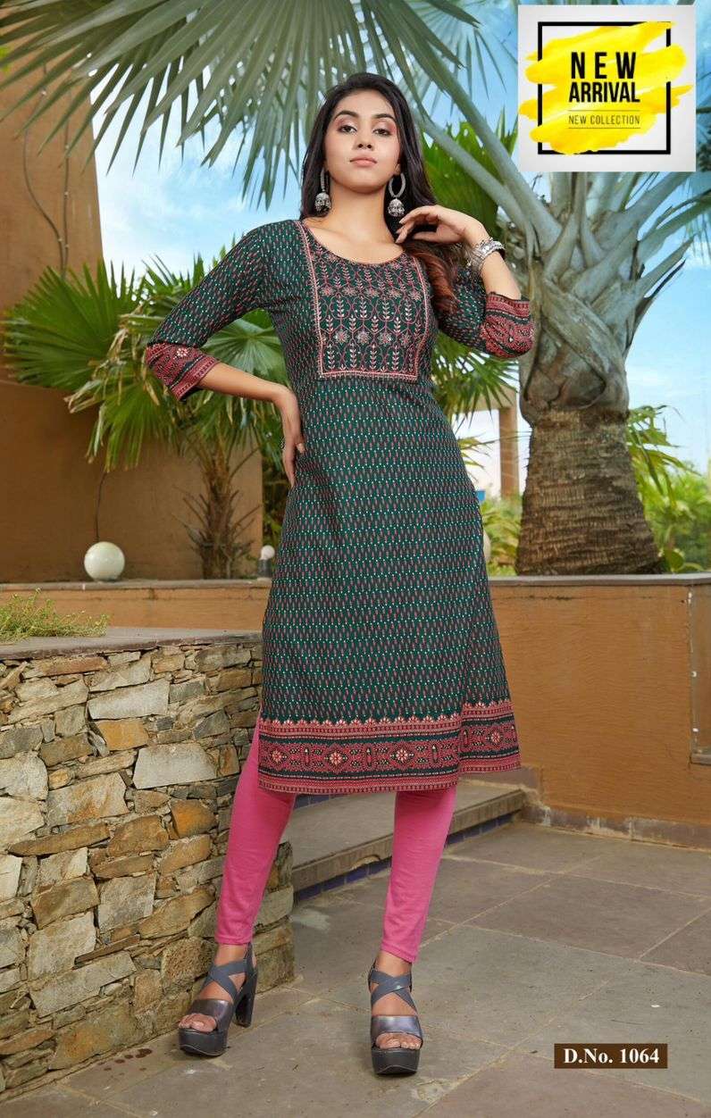 Golden Kajal Casual Wear Rayon Kurti Wholesale catalog