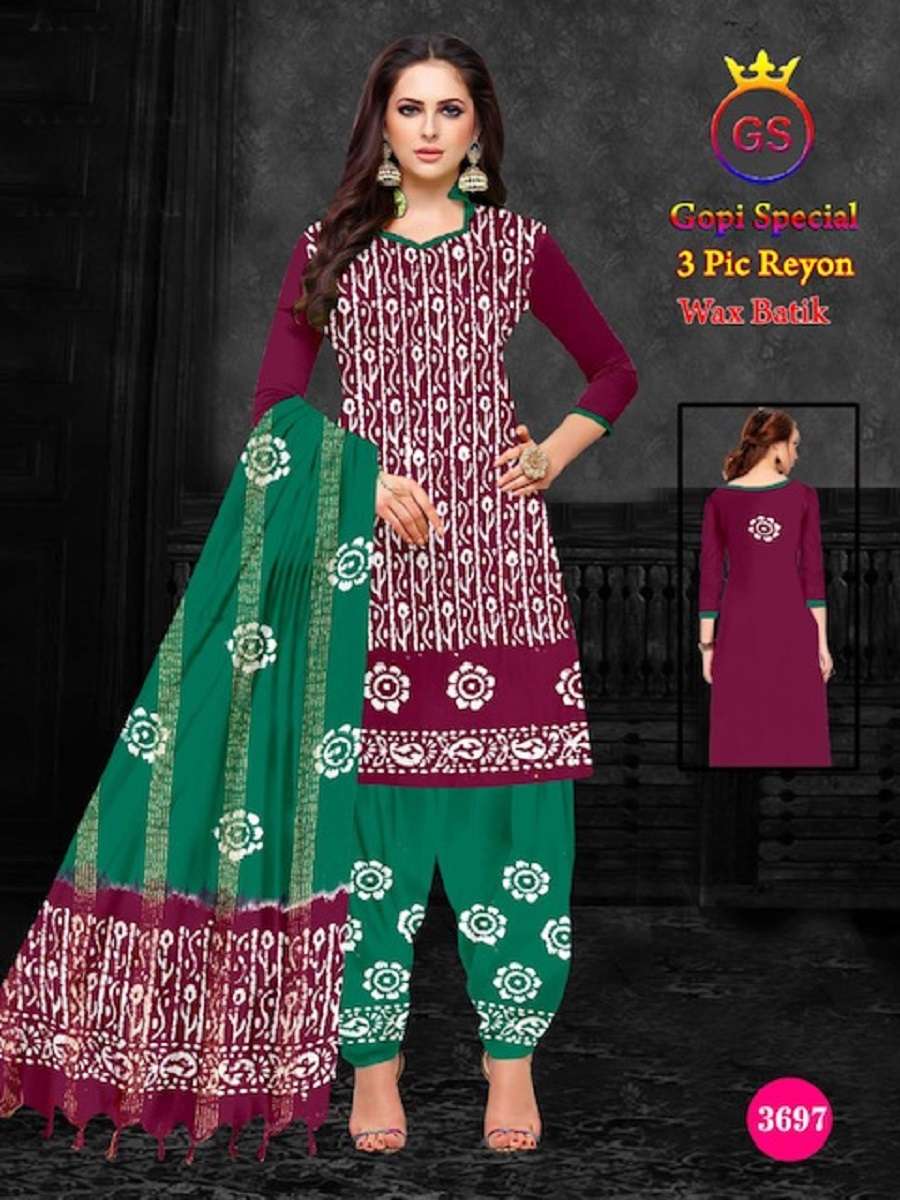 GS Rayon Contrass Wax Batic -Dress Material -Wholesale Catalog