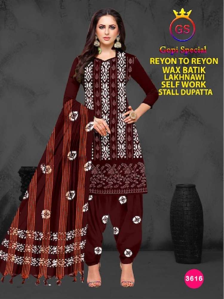 GS Rayon Wax Batic Lakhnavi Work -Dress Material -Wholesale Catalog