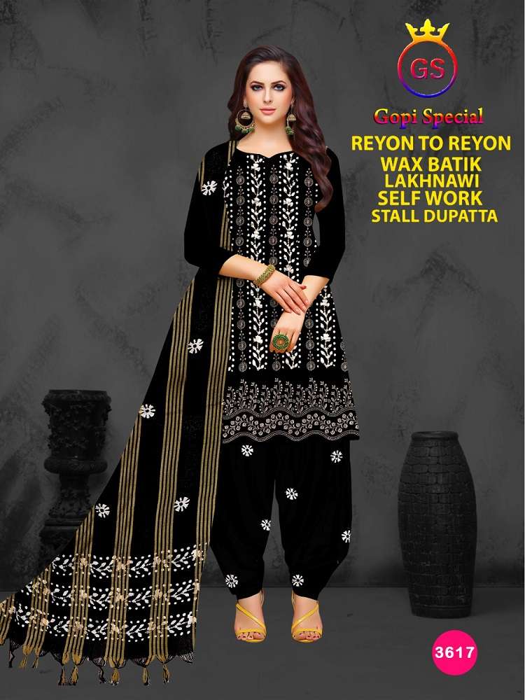 GS Rayon Wax Batic Lakhnavi Work -Dress Material -Wholesale Catalog