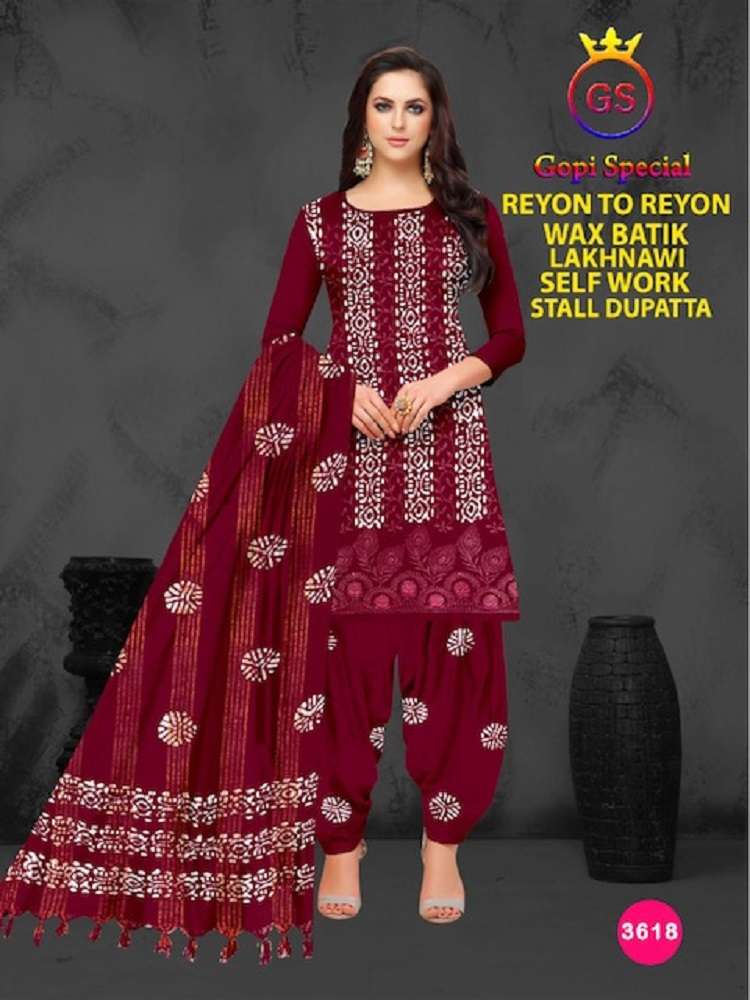 GS Rayon Wax Batic Lakhnavi Work -Dress Material -Wholesale Catalog