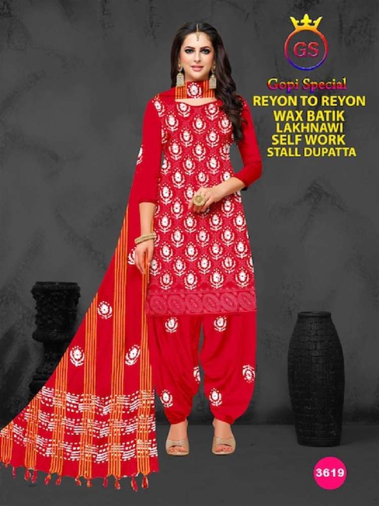 GS Rayon Wax Batic Lakhnavi Work -Dress Material -Wholesale Catalog