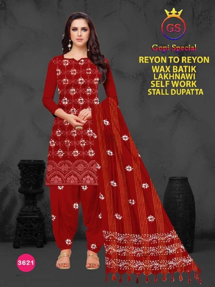 GS Rayon Wax Batic Lakhnavi Work -Dress Material -Wholesale Catalog