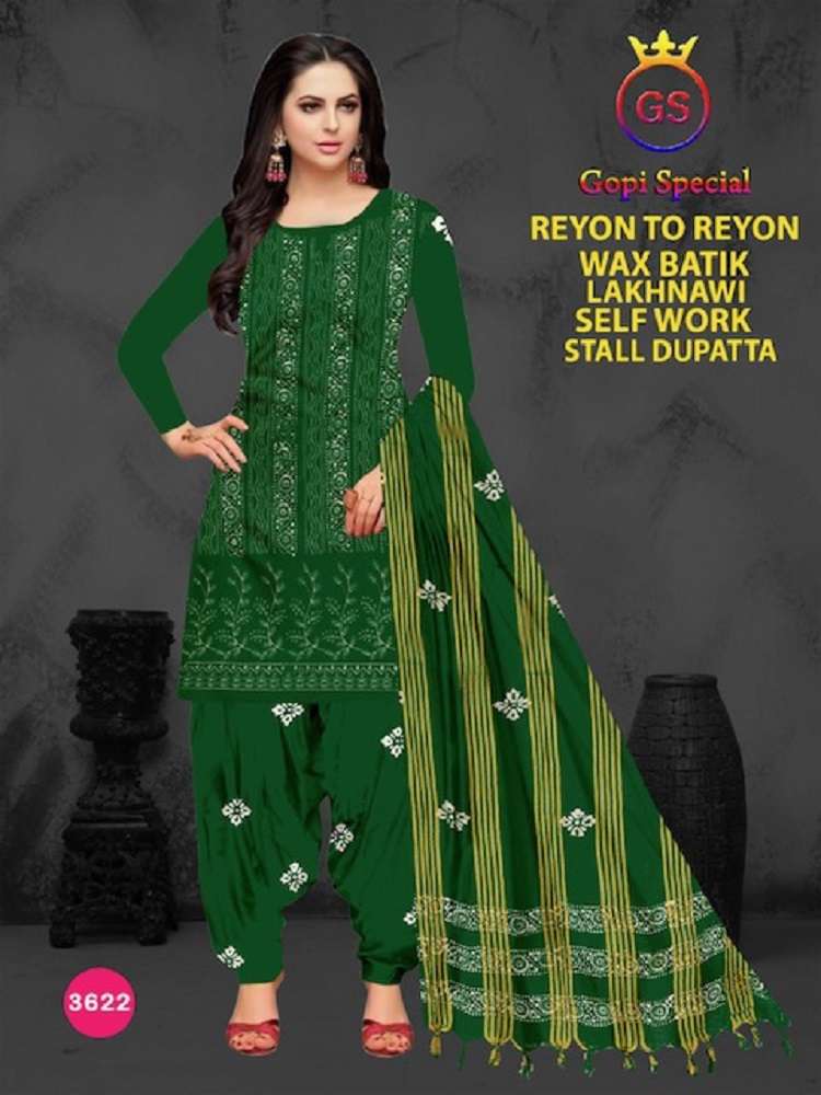 GS Rayon Wax Batic Lakhnavi Work -Dress Material -Wholesale Catalog