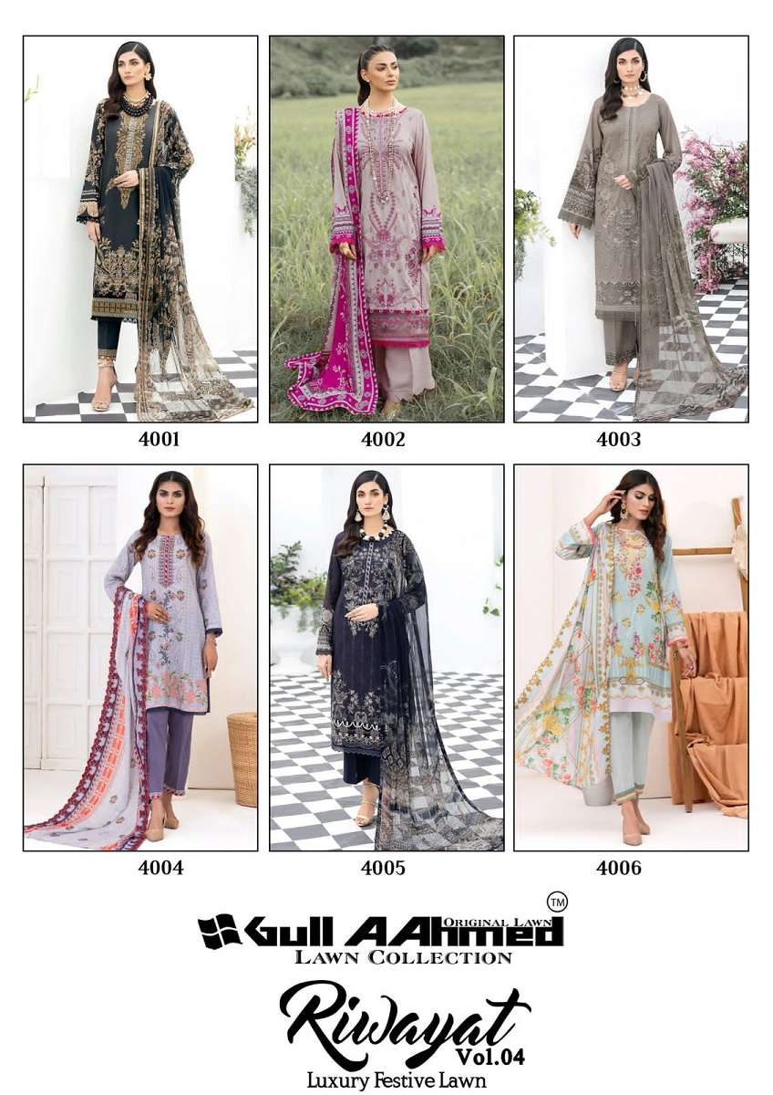 Gull A Ahmed Riwayat Vol 4 Lawn Cotton Dress Material Wholesale catalog