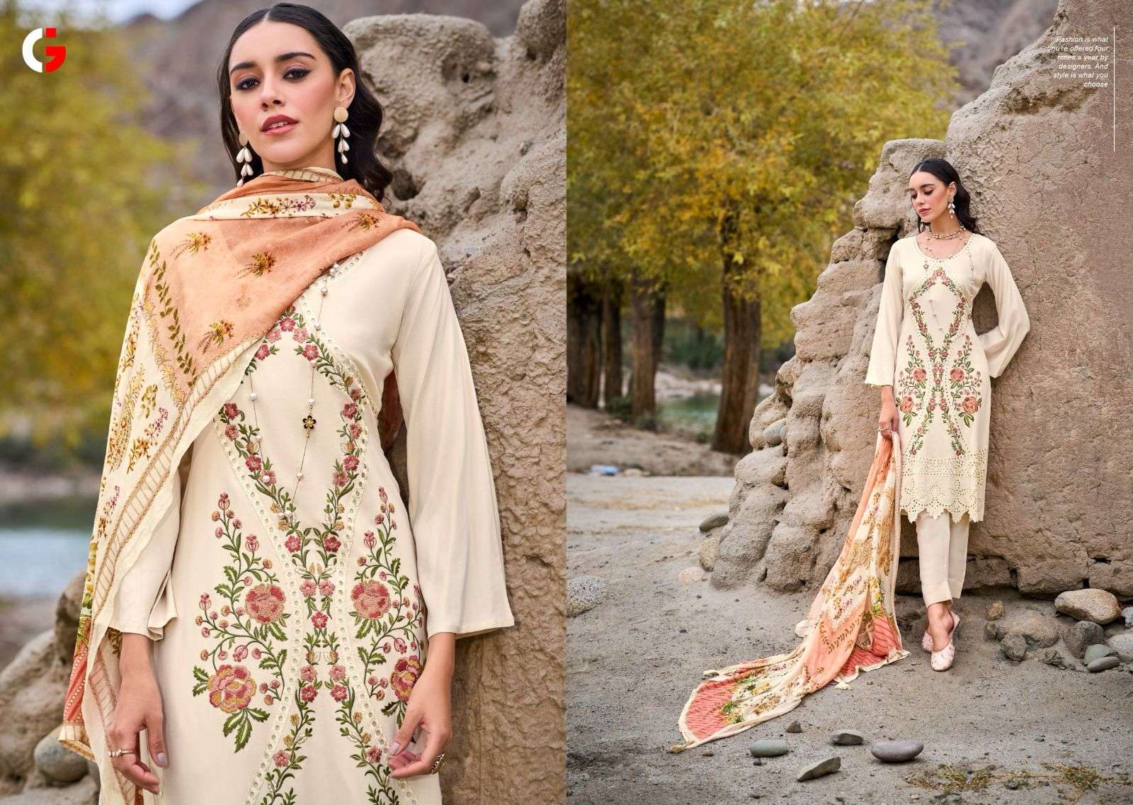 Gull Jee Mehtaab Viscose Pashmina Dress Material Wholesale catalog