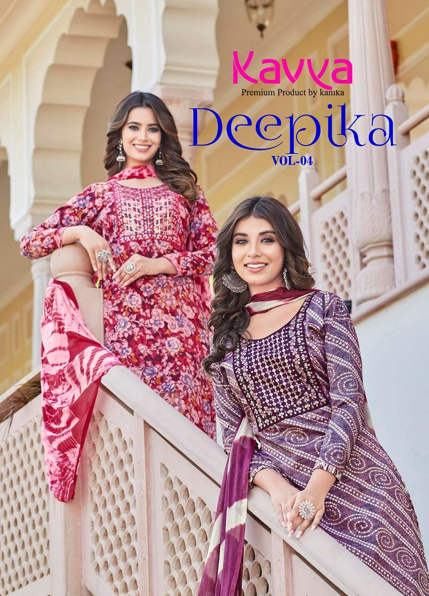 Kavya Deepika Vol-4 -Kurti Pant With Dupatta -Wholesale Catalog
