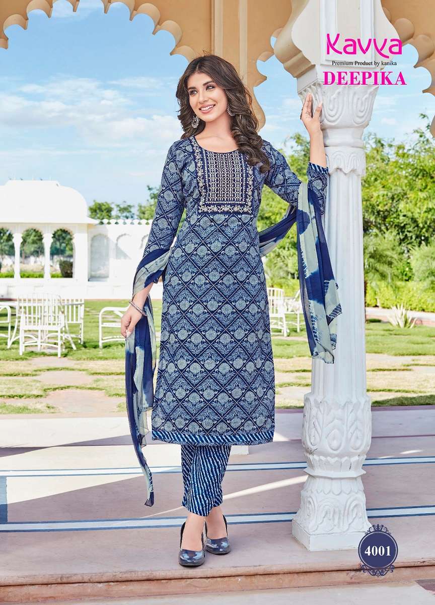 Kavya Deepika Vol-4 -Kurti Pant With Dupatta -Wholesale Catalog