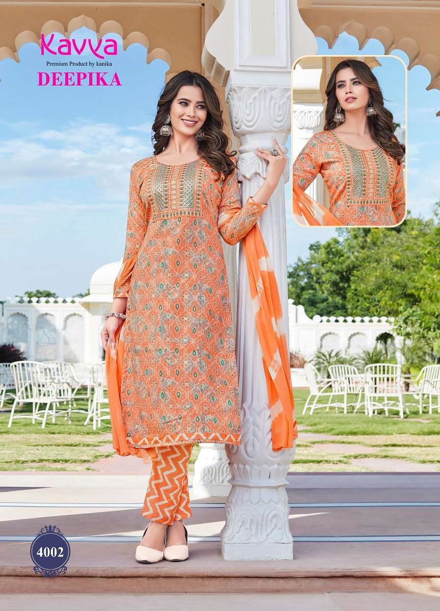 Kavya Deepika Vol-4 -Kurti Pant With Dupatta -Wholesale Catalog