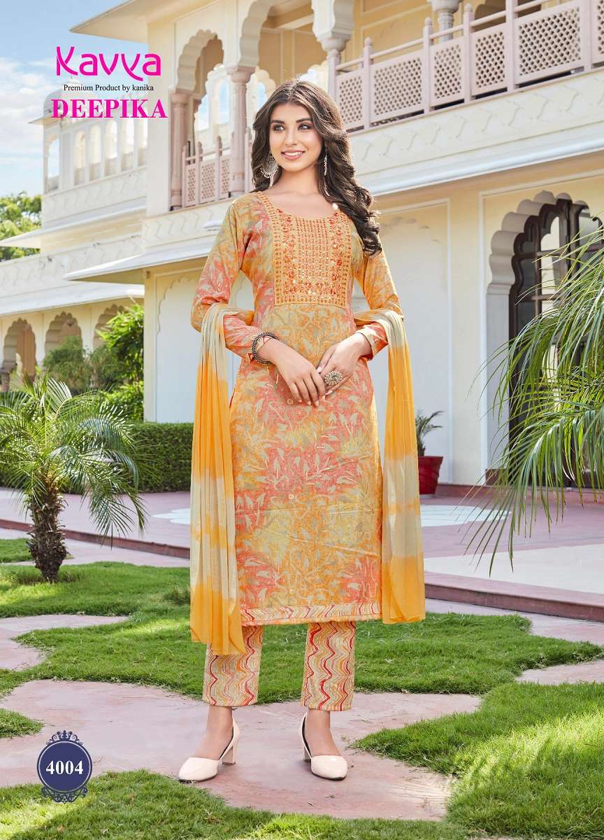 Kavya Deepika Vol-4 -Kurti Pant With Dupatta -Wholesale Catalog