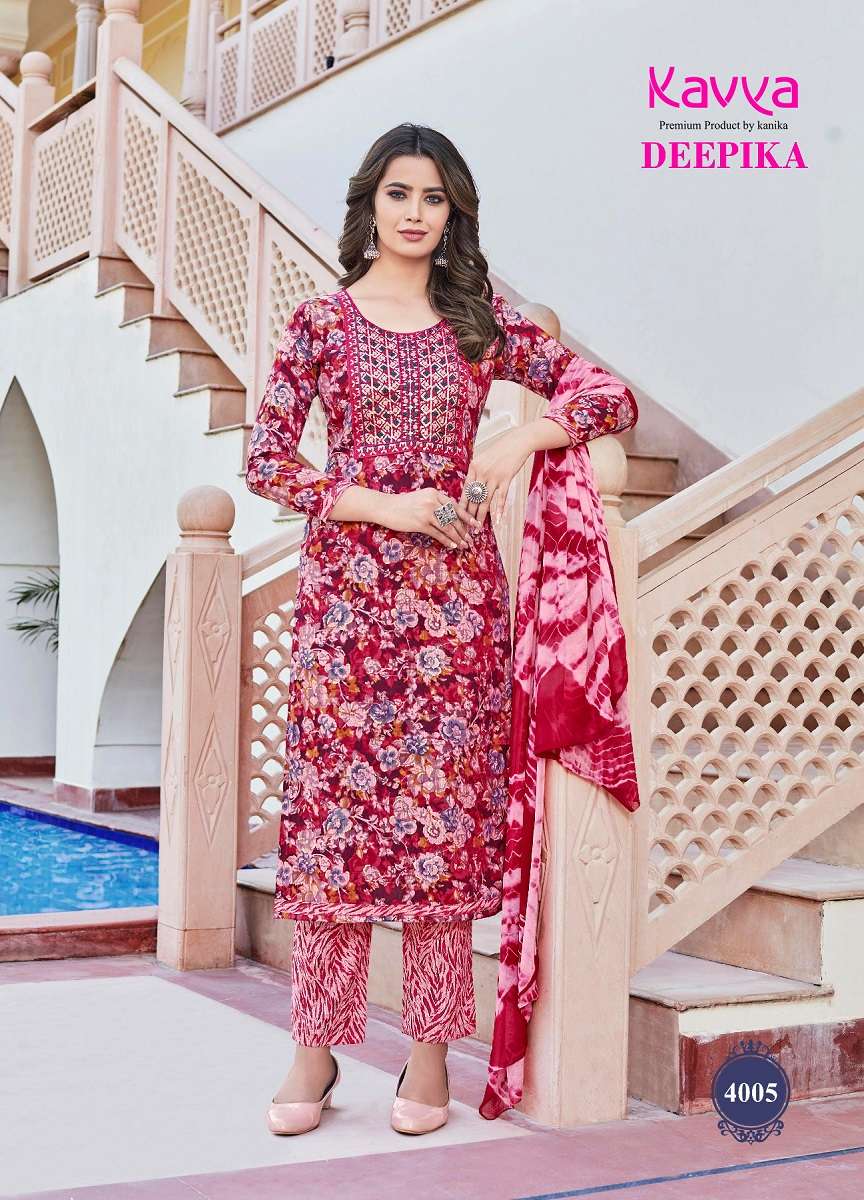 Kavya Deepika Vol-4 -Kurti Pant With Dupatta -Wholesale Catalog