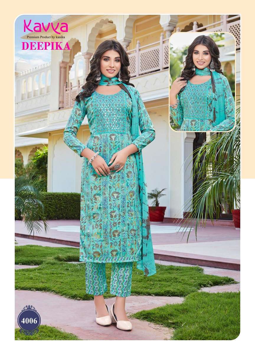 Kavya Deepika Vol-4 -Kurti Pant With Dupatta -Wholesale Catalog