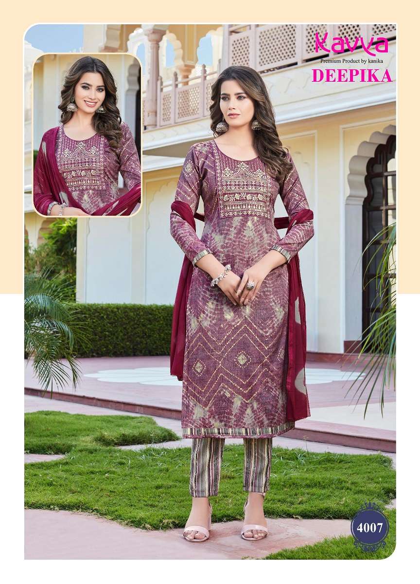 Kavya Deepika Vol-4 -Kurti Pant With Dupatta -Wholesale Catalog