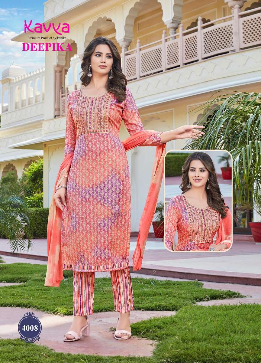 Kavya Deepika Vol-4 -Kurti Pant With Dupatta -Wholesale Catalog